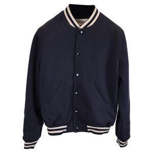 Celine Varsity Varsity Collegiate Bomber Jacket in Navy Blue Wool